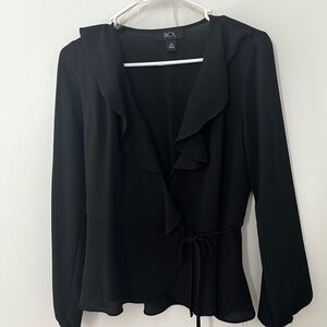 Long Sleeve V-neck Black Blouse